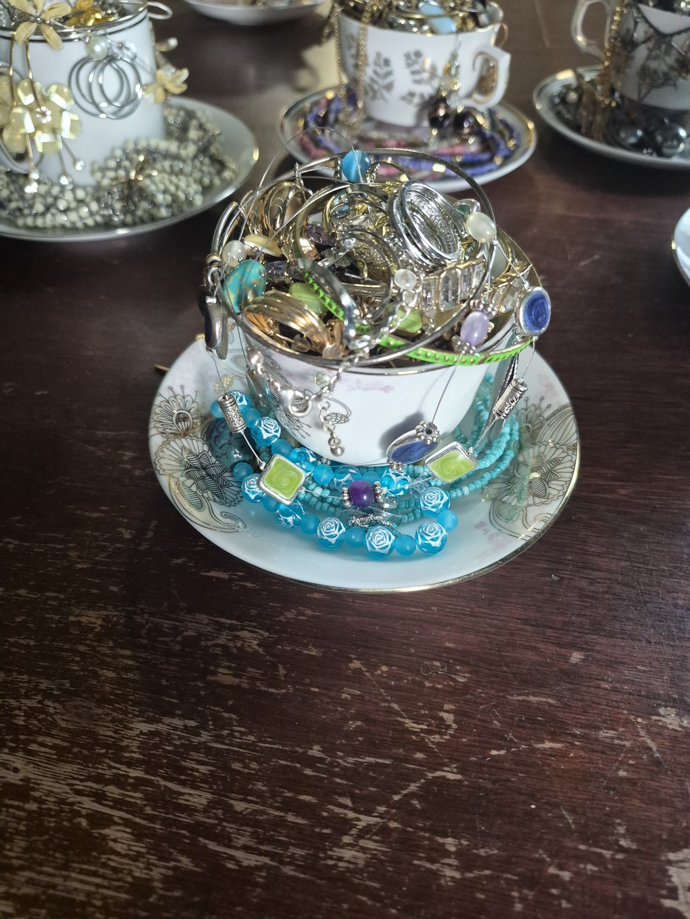 Turquoise Beaded Bracelet Stack with Silver Accents Mystery Jewelery Jar/cup